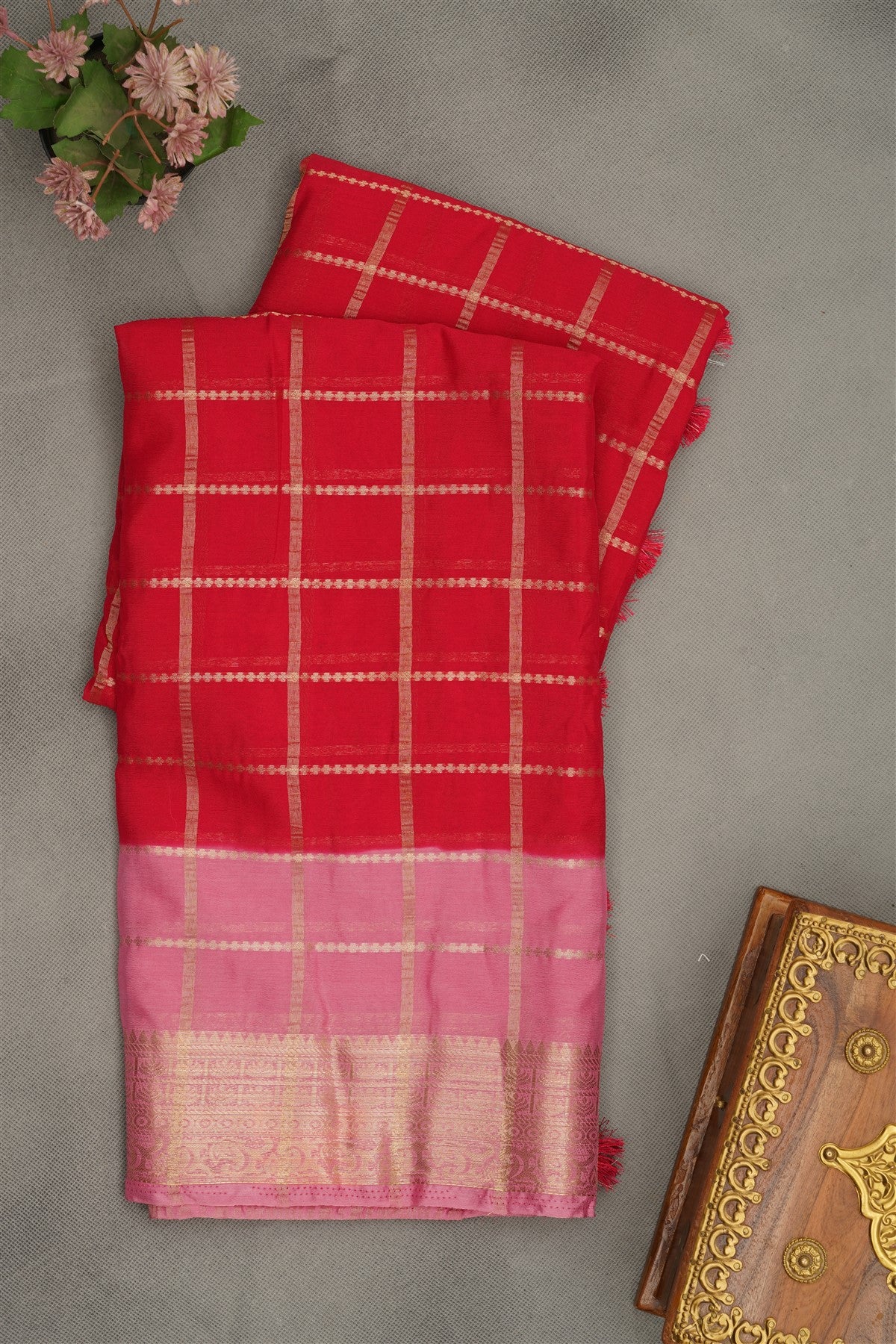 Banarasi Chinon Chiffon Dark Pink  Saree