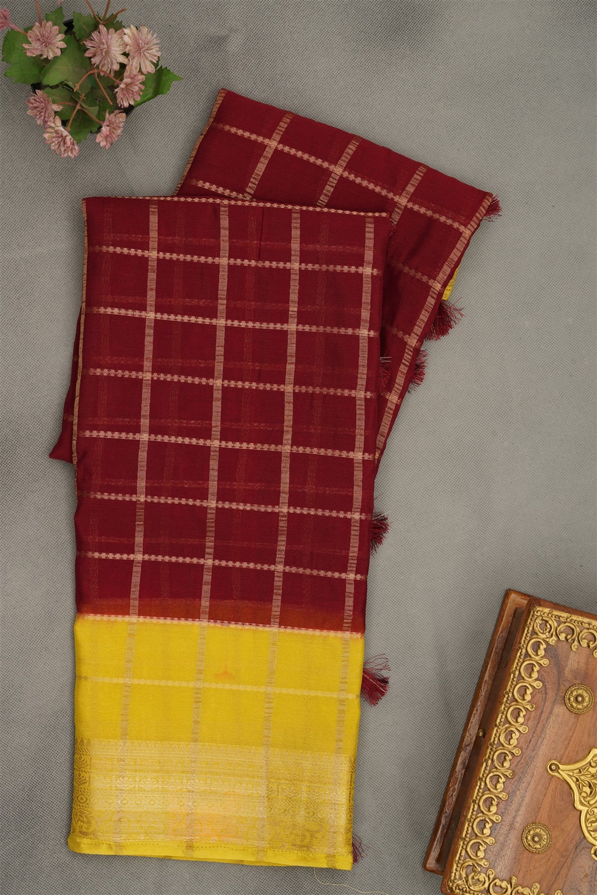 Banarasi Chinon Chiffon Maroon  Saree