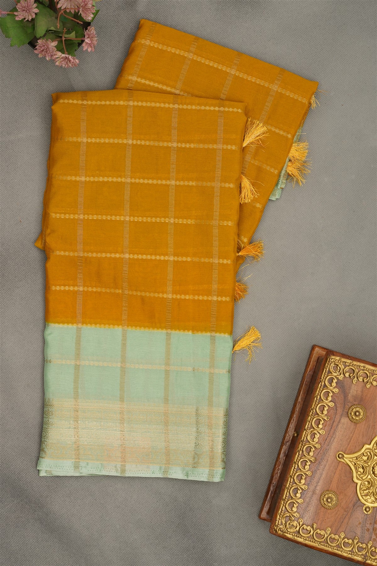 Banarasi Chinon Chiffon Mustard  Saree
