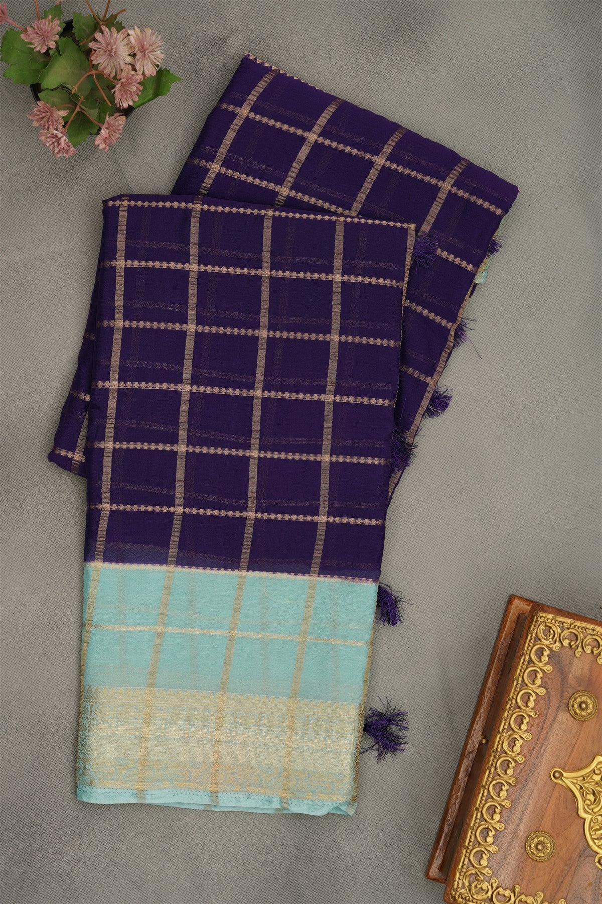Banarasi Chinon Chiffon Violet  Saree