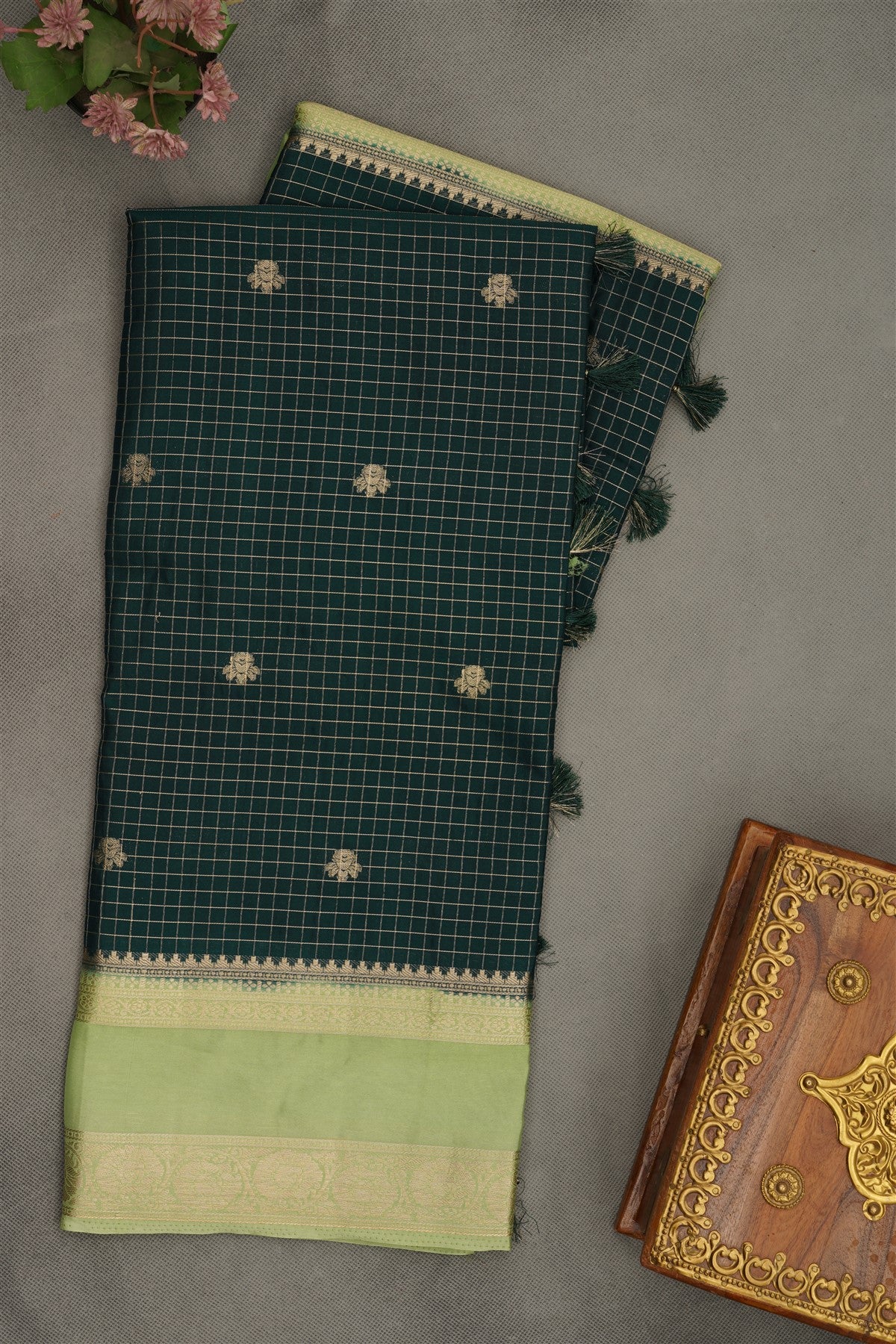 Banarasi Crepe Dark Green  Saree