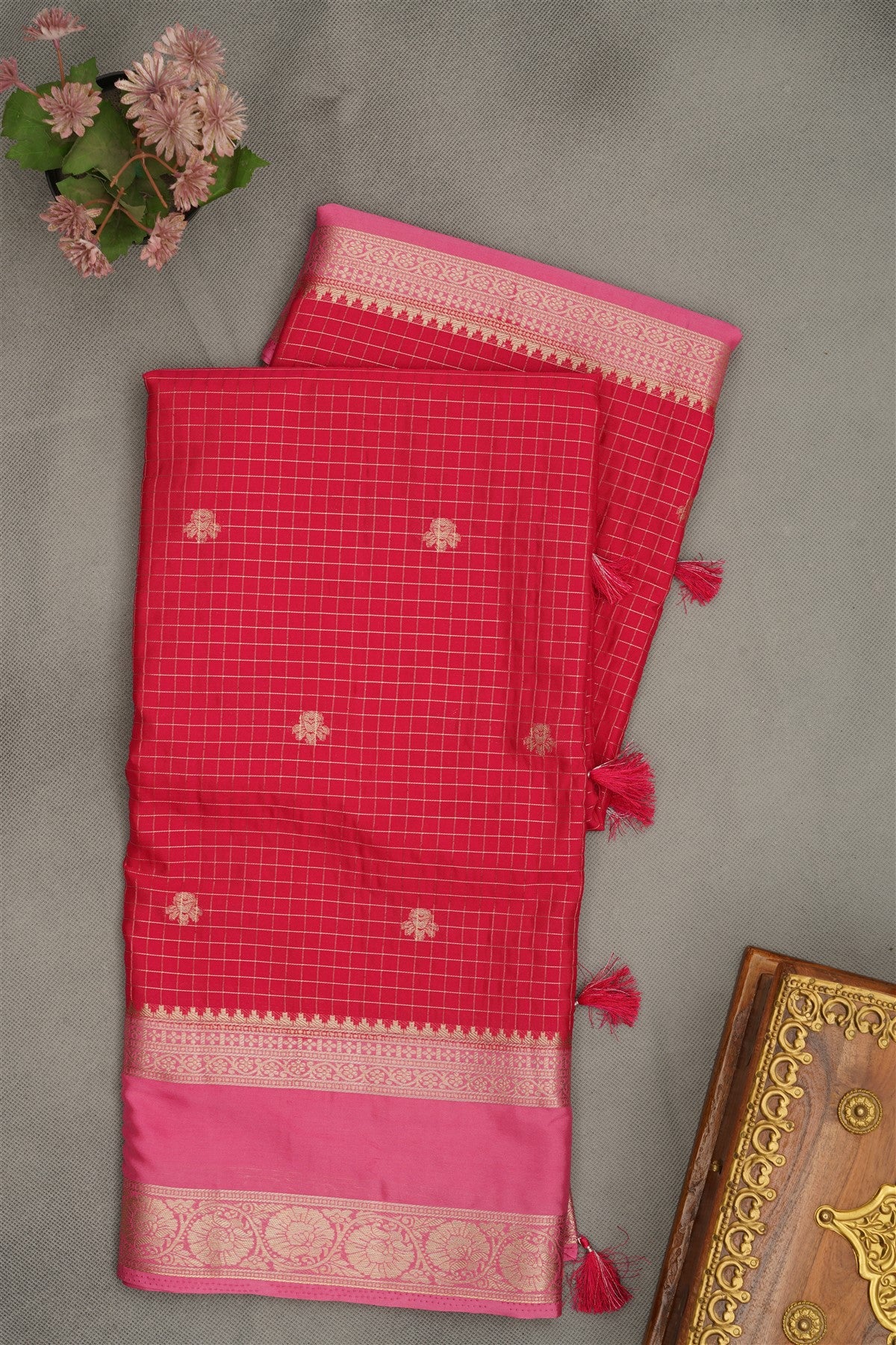 Banarasi Crepe Dark Pink  Saree