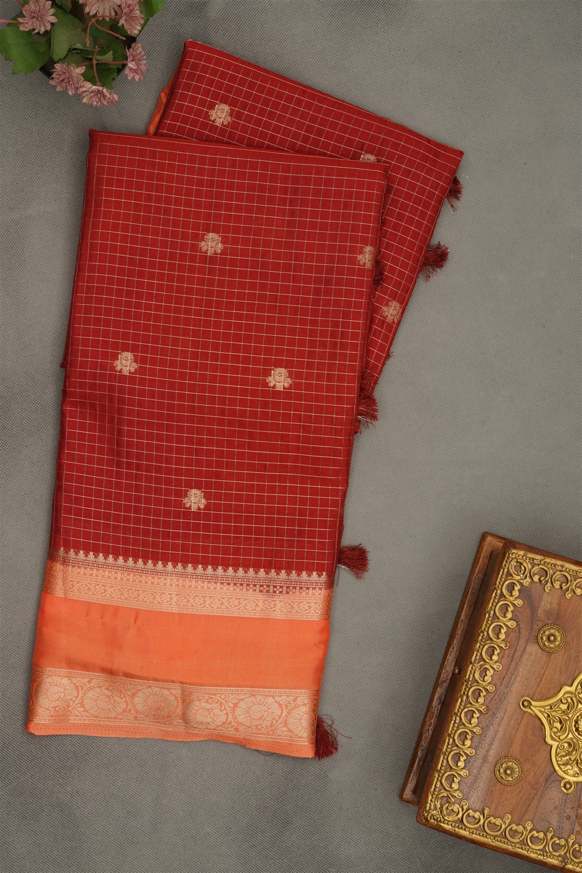 Banarasi Crepe Rust  Saree