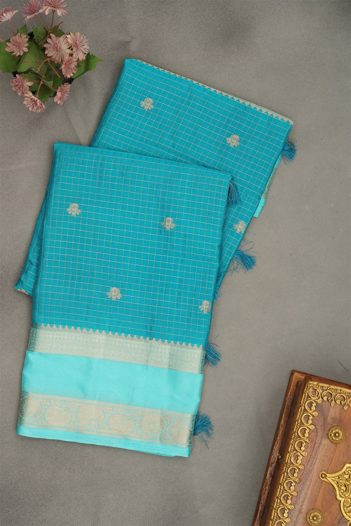 Banarasi Crepe Teal Blue  Saree