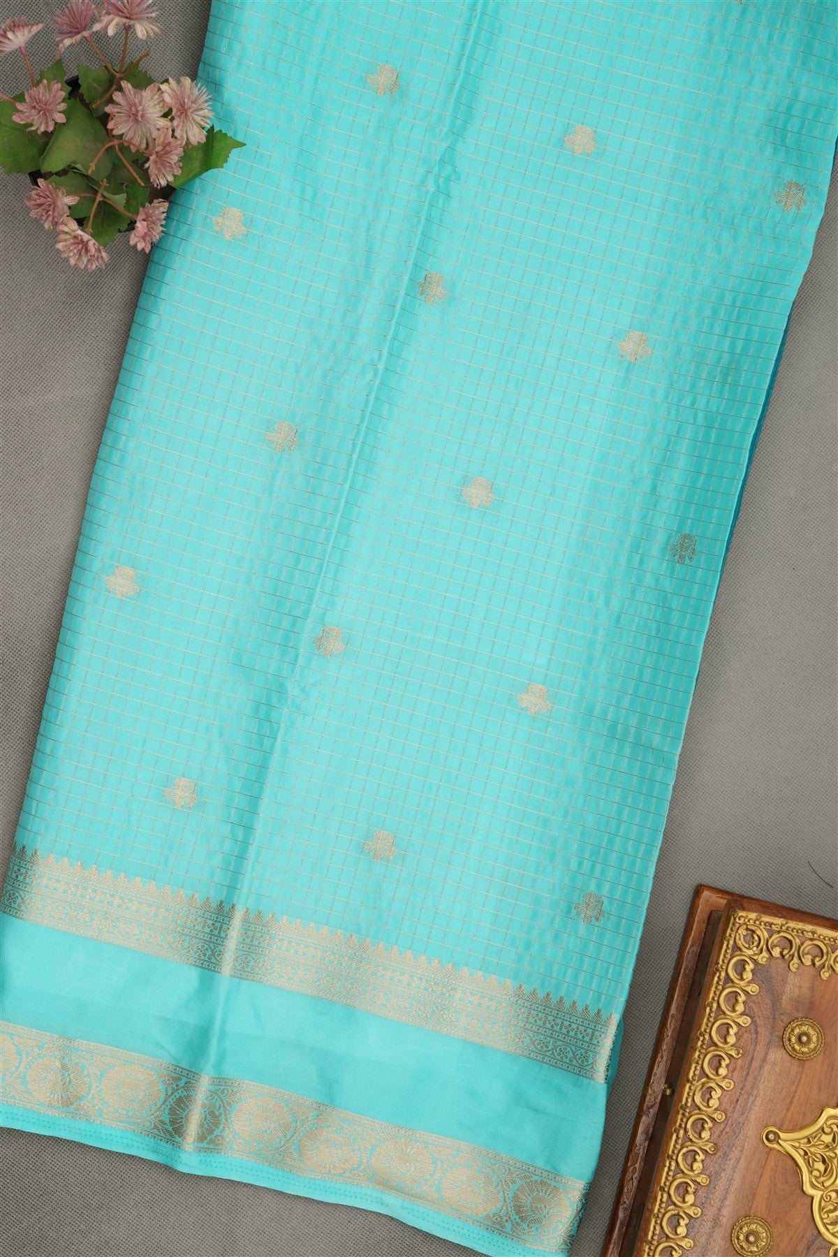 Banarasi Crepe Teal Blue  Saree