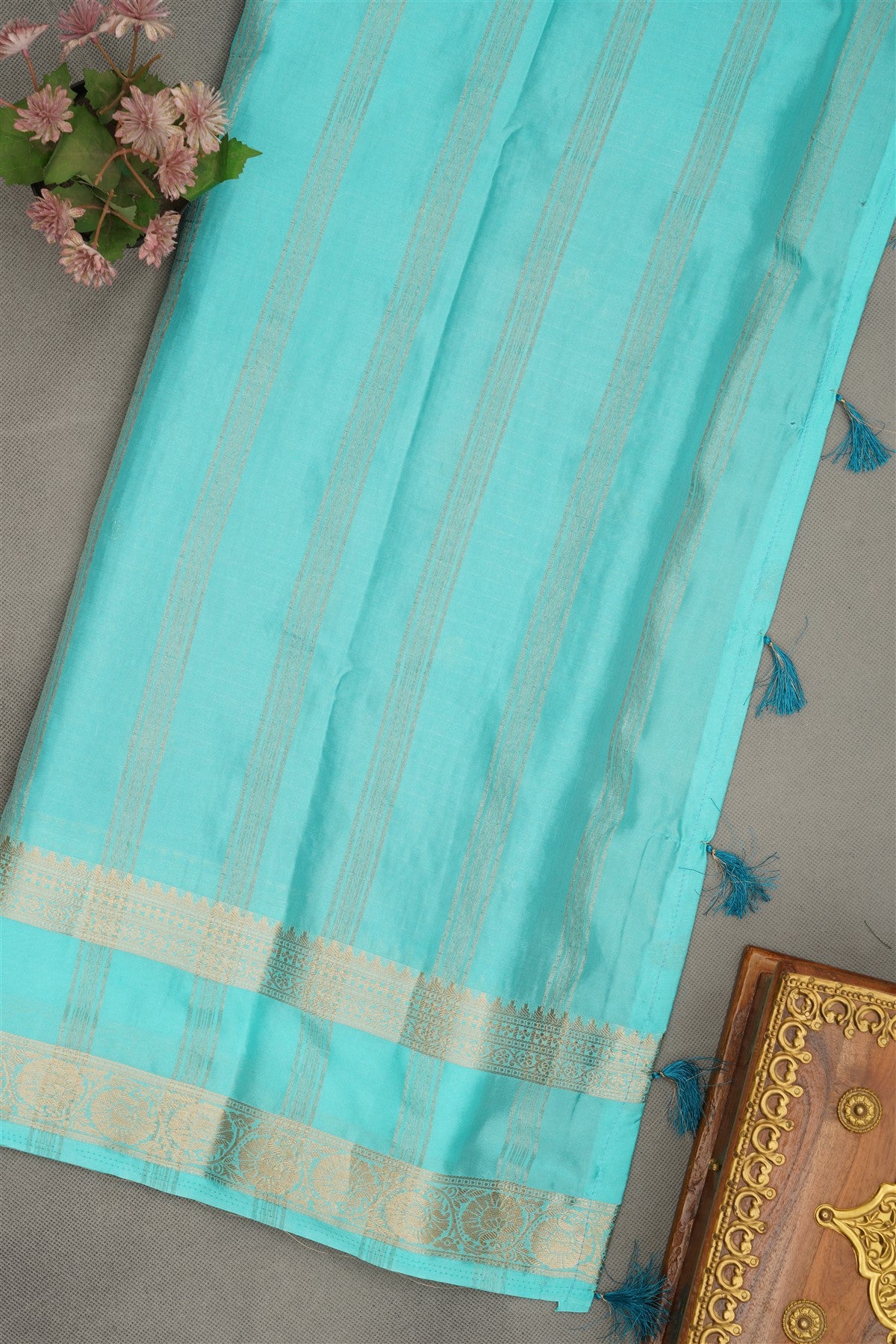 Banarasi Crepe Teal Blue  Saree