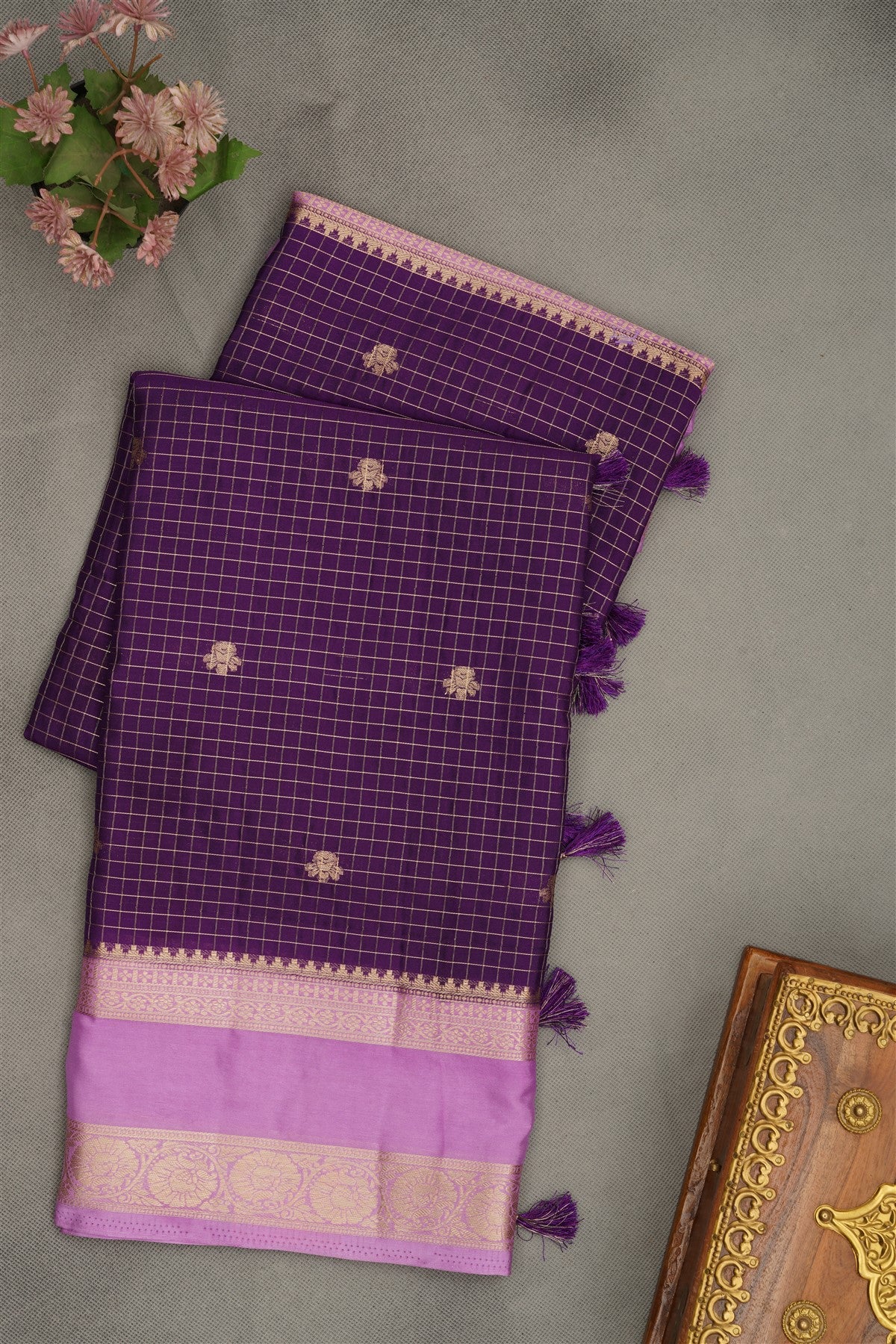 Banarasi Crepe Violet  Saree