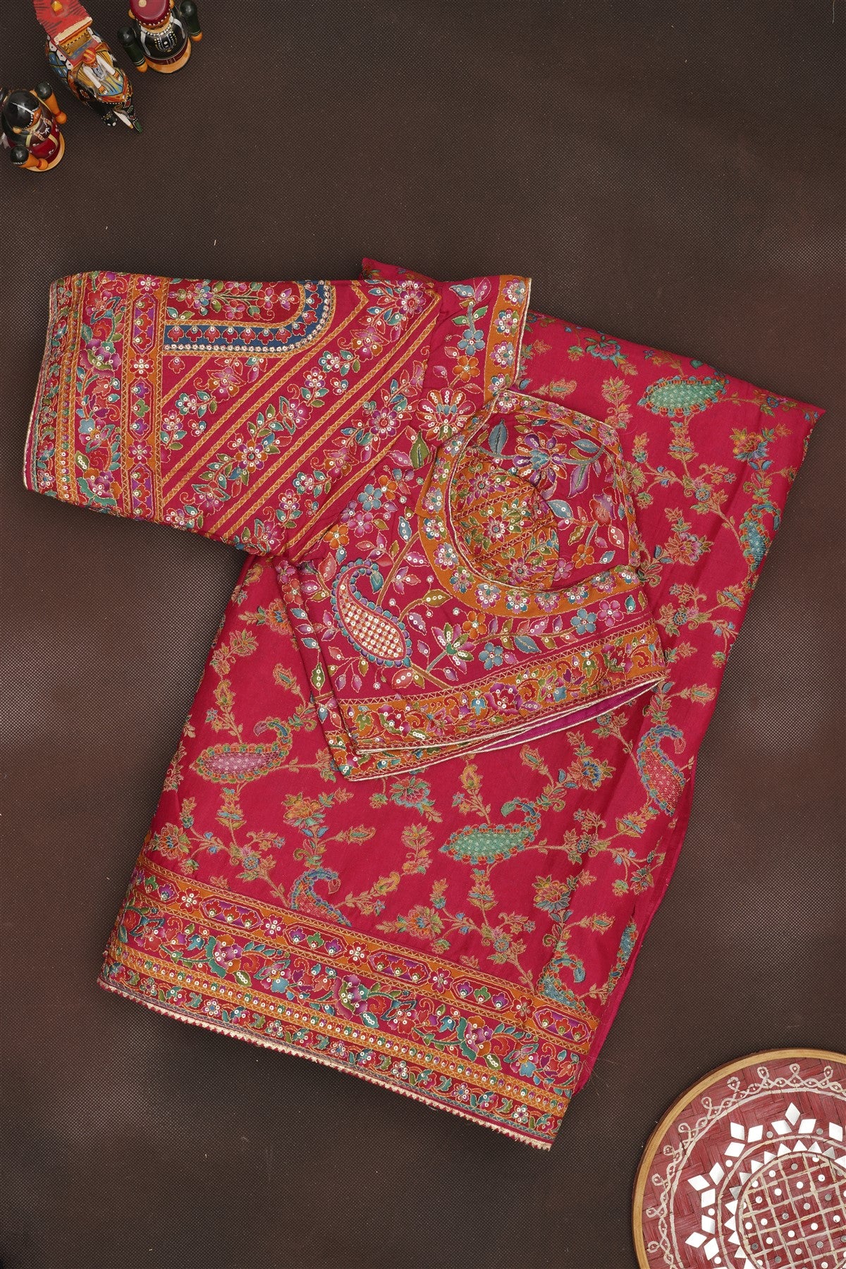 Banarasi Roman Silk Dark Pink  Saree