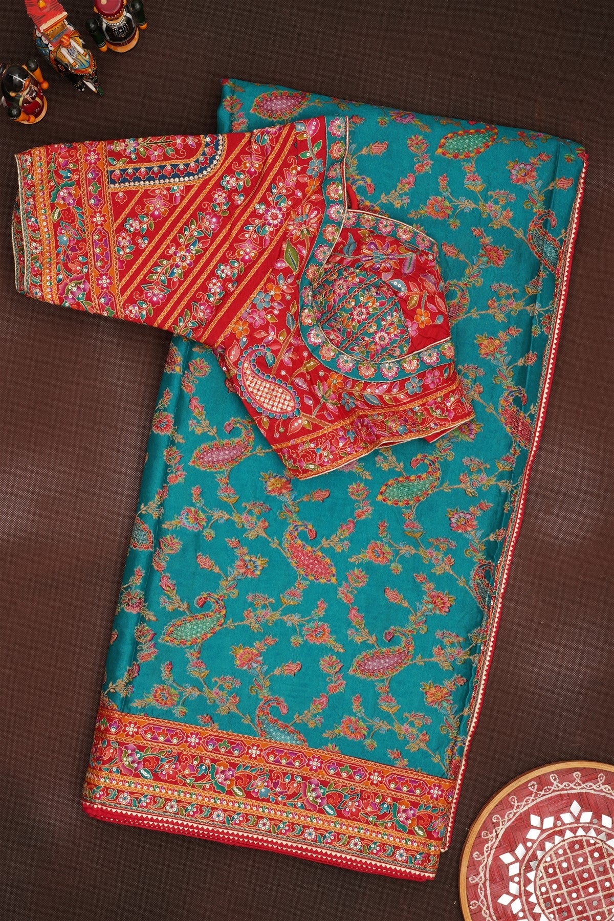 Banarasi Roman Silk Teal  Saree