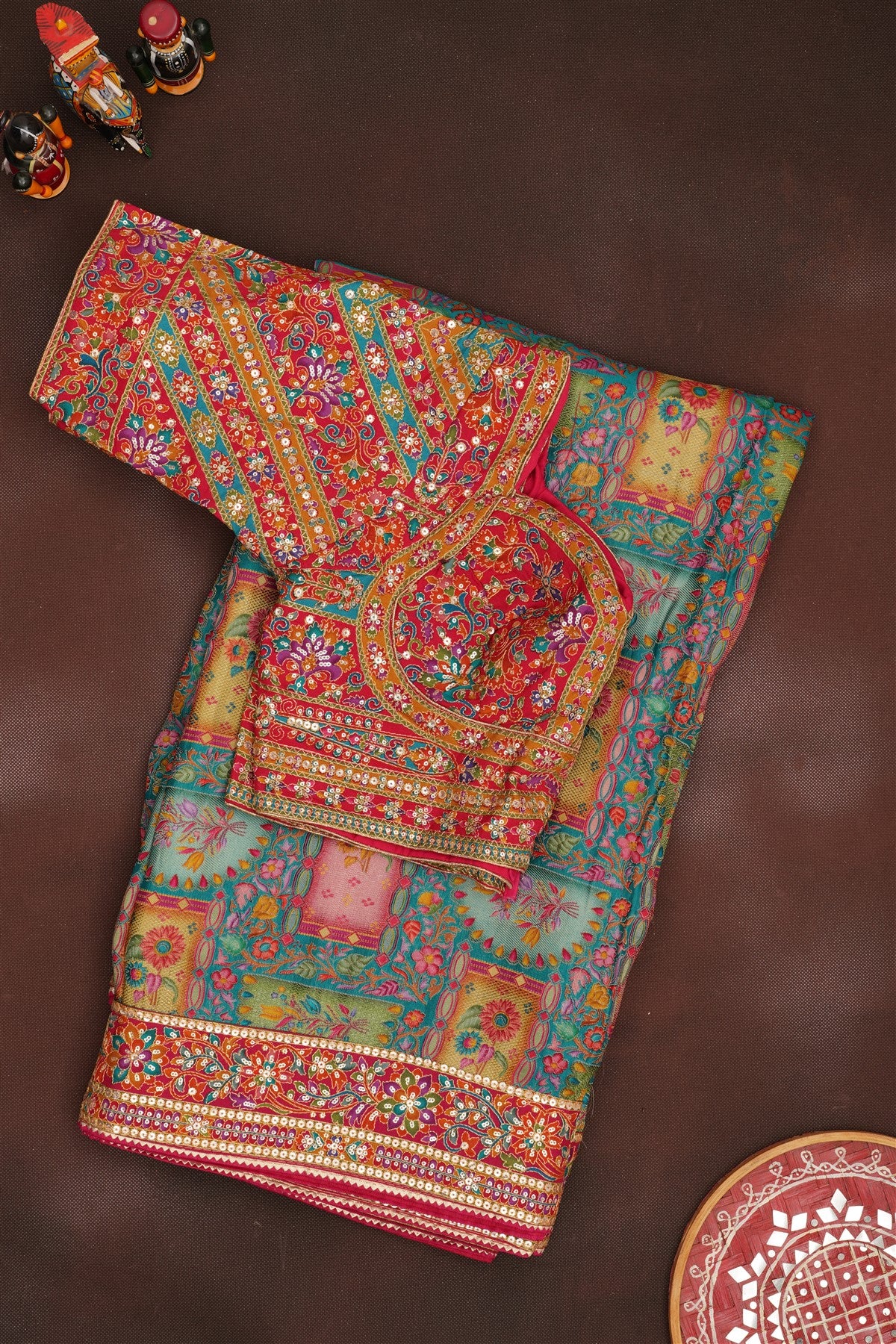 Banarasi Roman Silk Teal  Saree