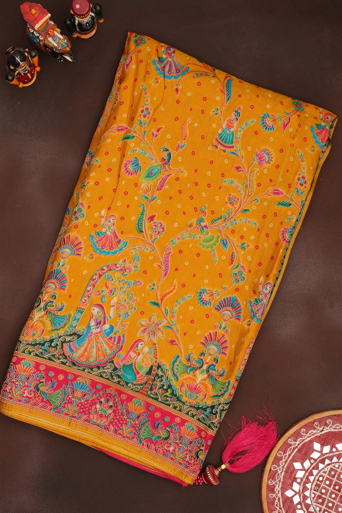 Banarasi Roman Silk Mustard Saree