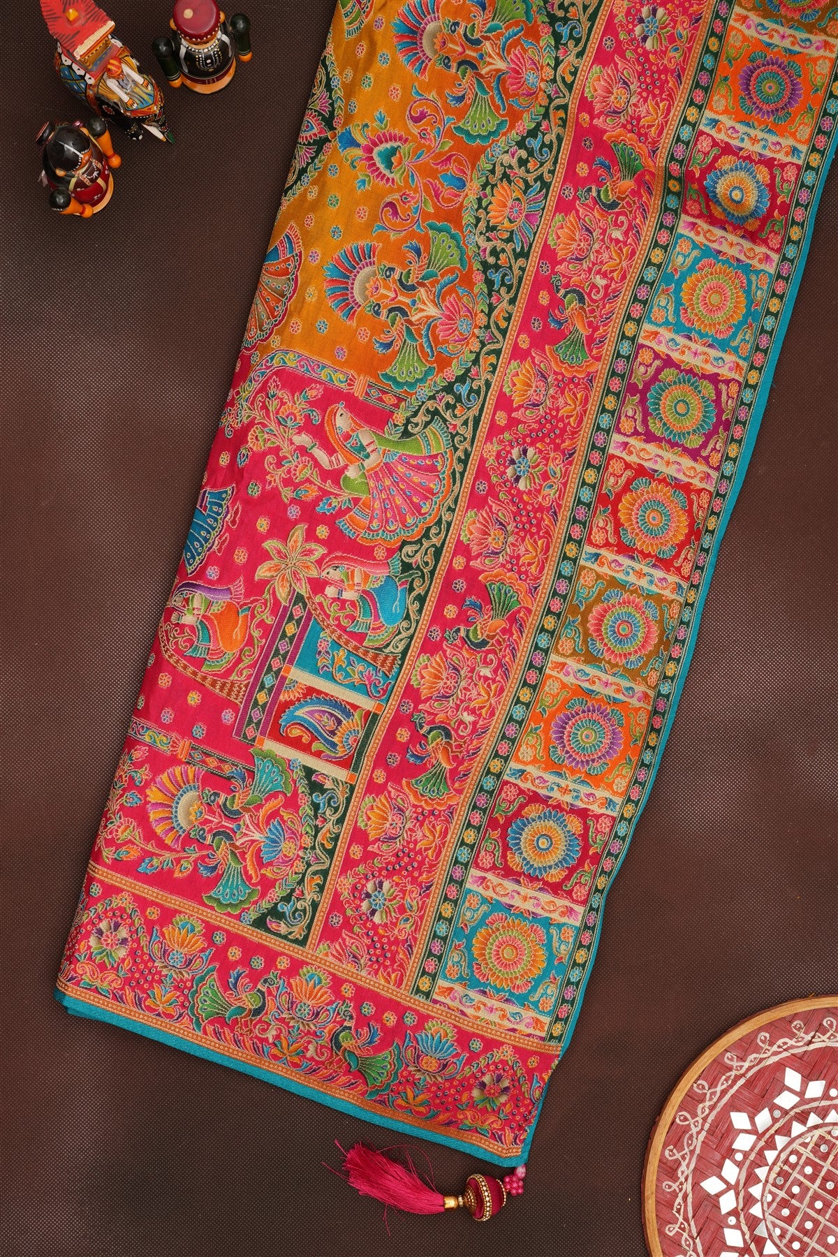 Banarasi Roman Silk Teal  Saree