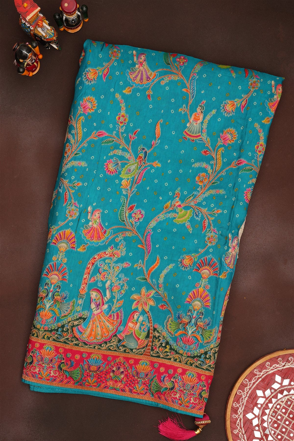 Banarasi Roman Silk Teal  Saree