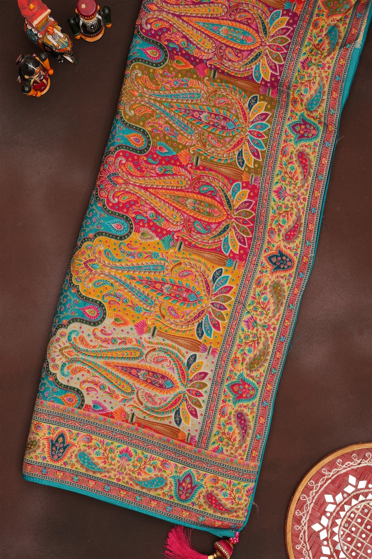 Banarasi Roman Silk Teal  Saree
