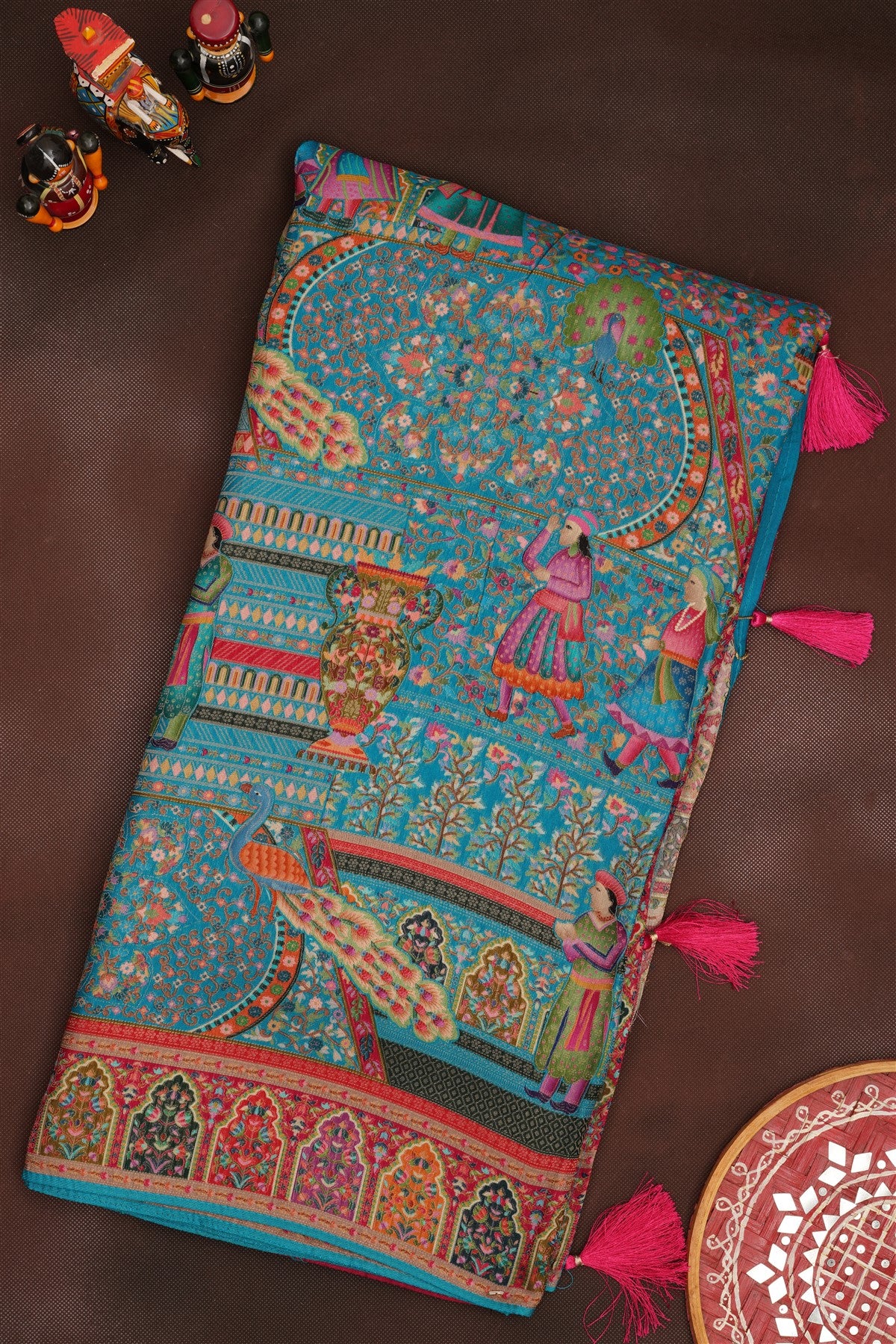 Banarasi Roman Silk Teal  Saree