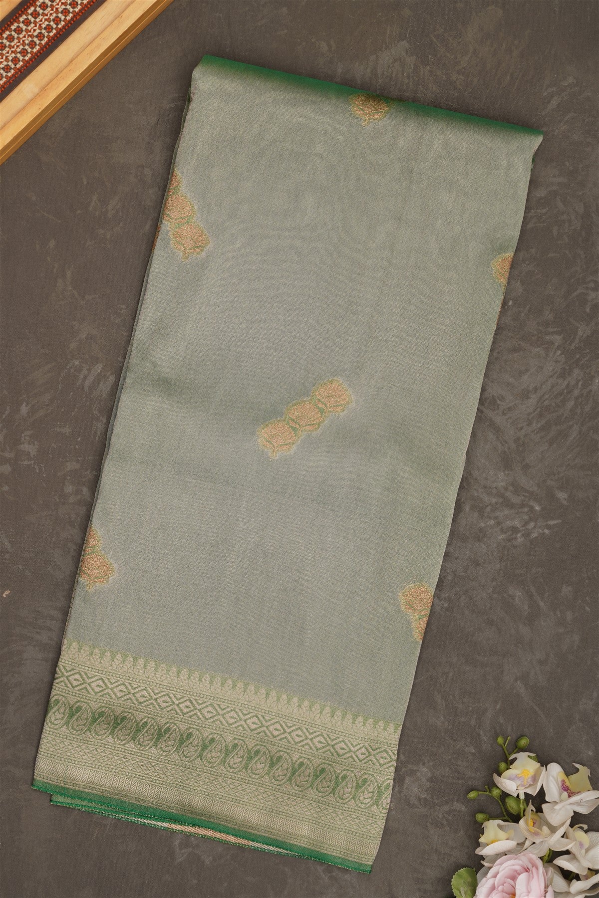 Banarasi Tissue Silk Dark Green Saree