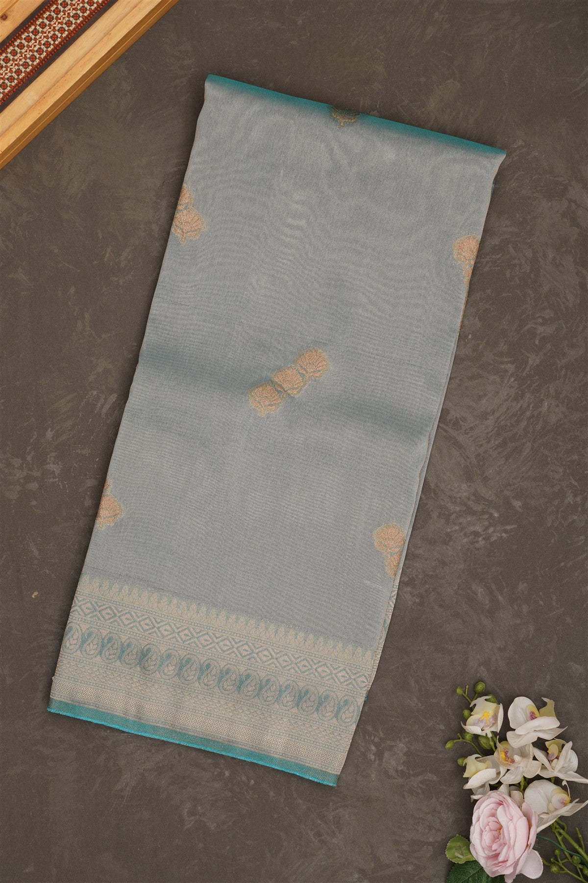 Banarasi Tissue Silk Teal Blue Saree