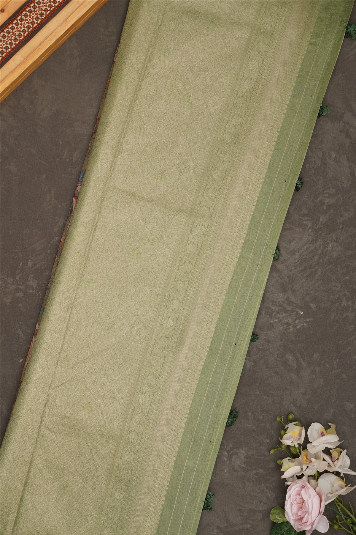 Banarasi Tissue Paithani Light Olive Green Saree