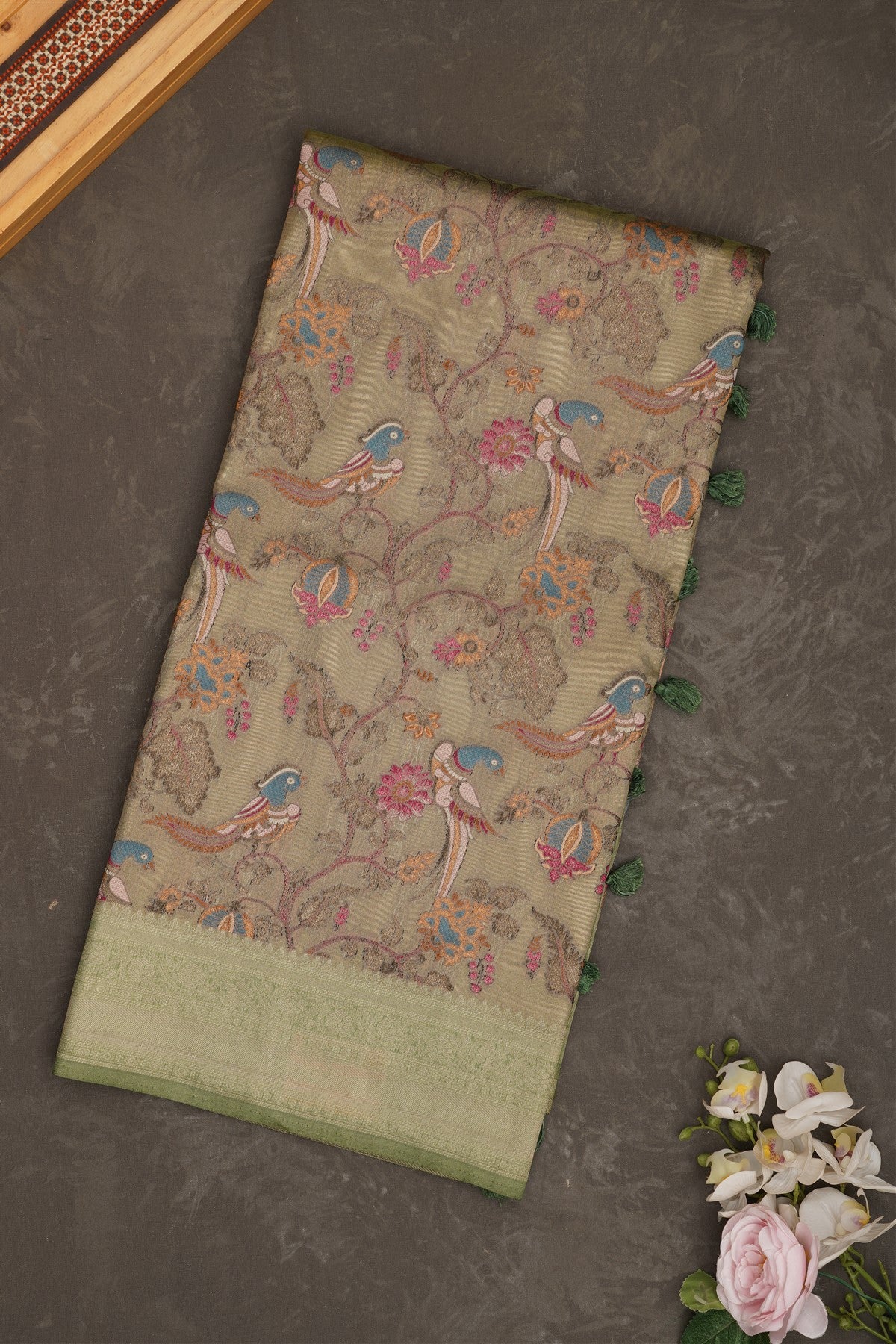 Banarasi Tissue Paithani Light Olive Green Saree
