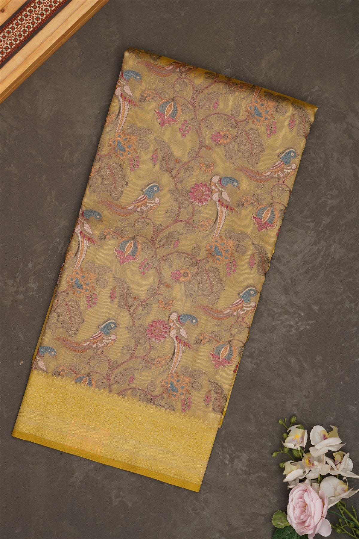 Banarasi Tissue Paithani Olive Green Saree