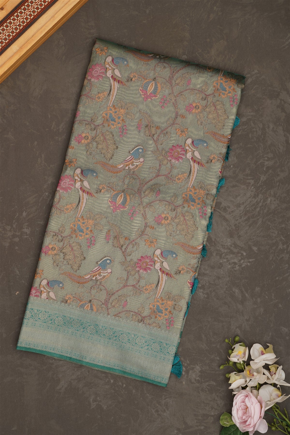 Banarasi Tissue Paithani Teal Saree