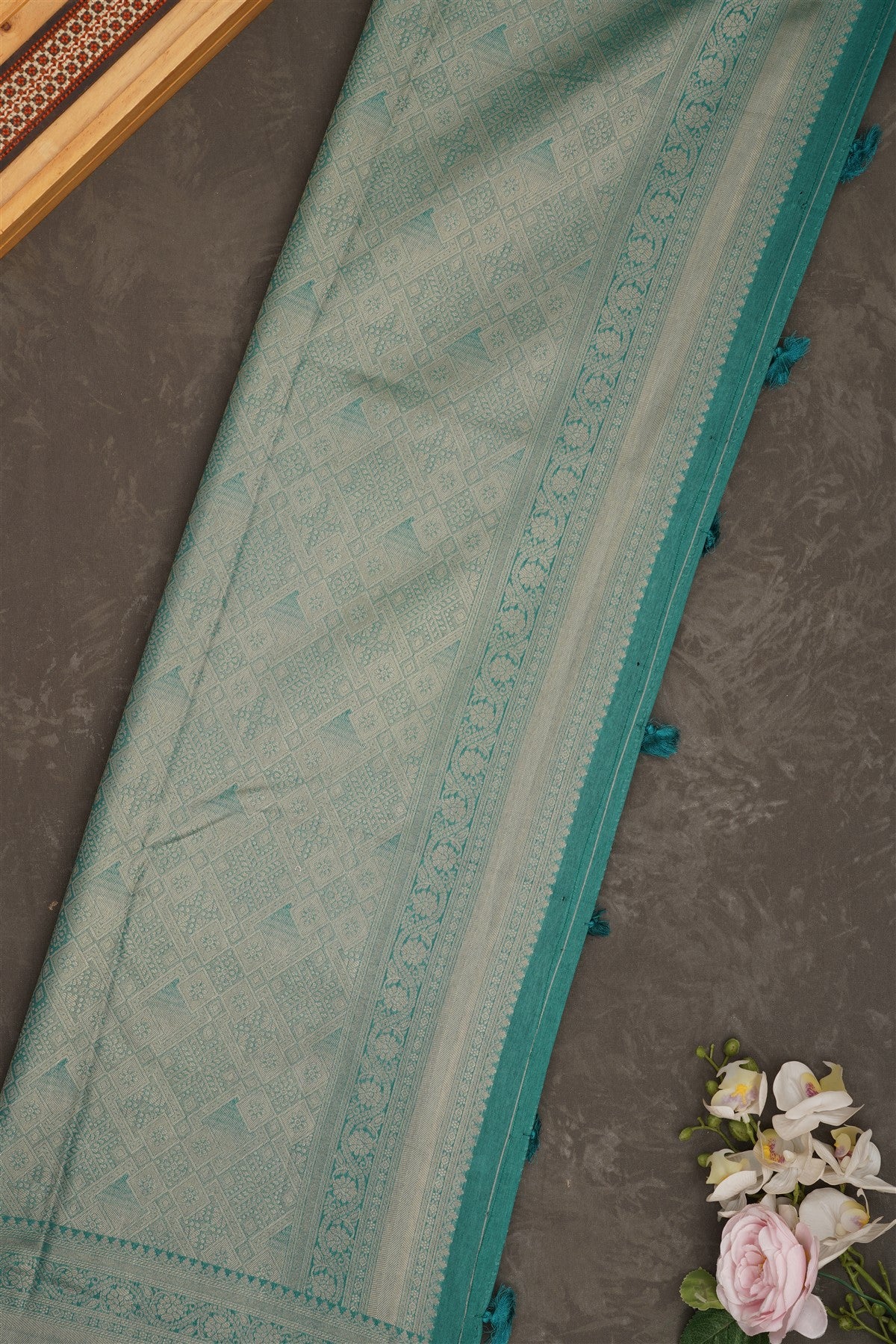 Banarasi Tissue Paithani Teal Saree