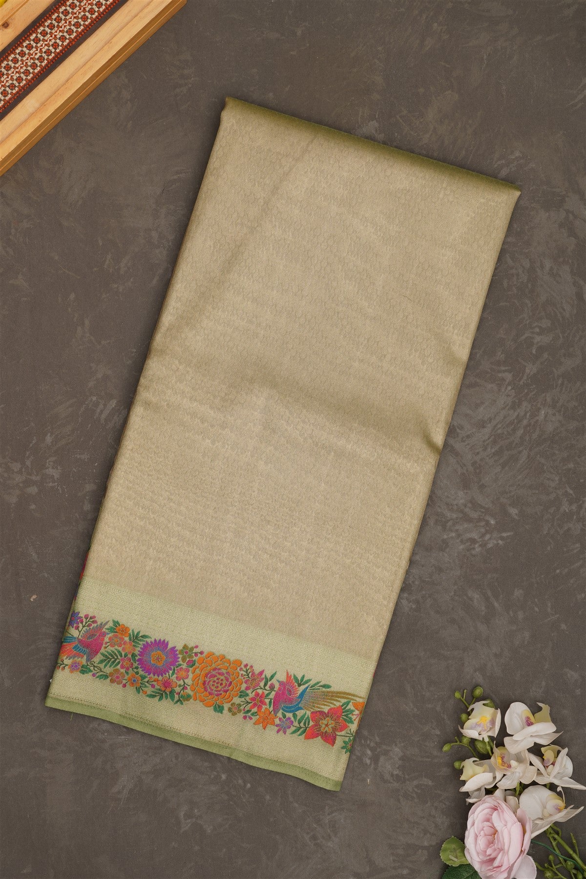 Banarasi Tissue Silk Olive Green Saree