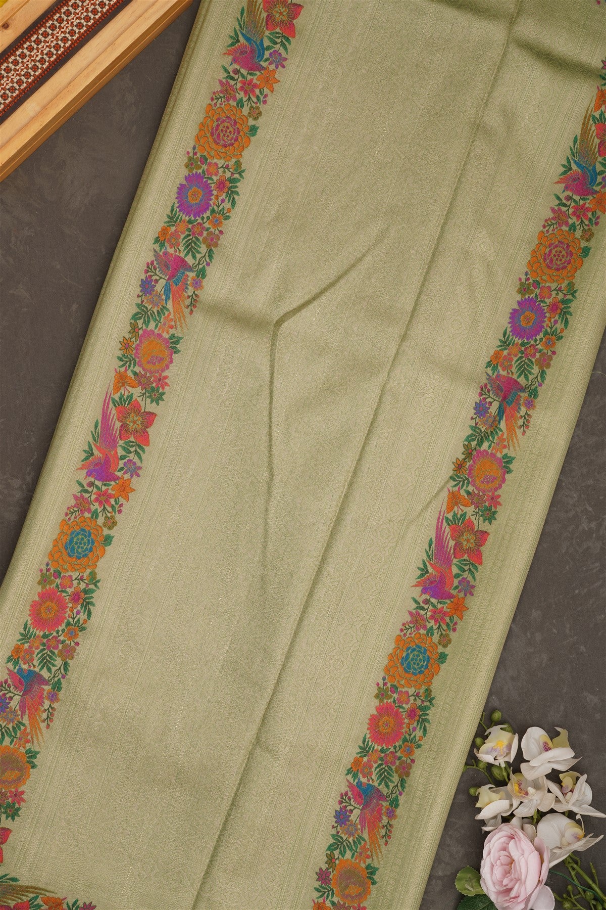 Banarasi Tissue Silk Olive Green Saree