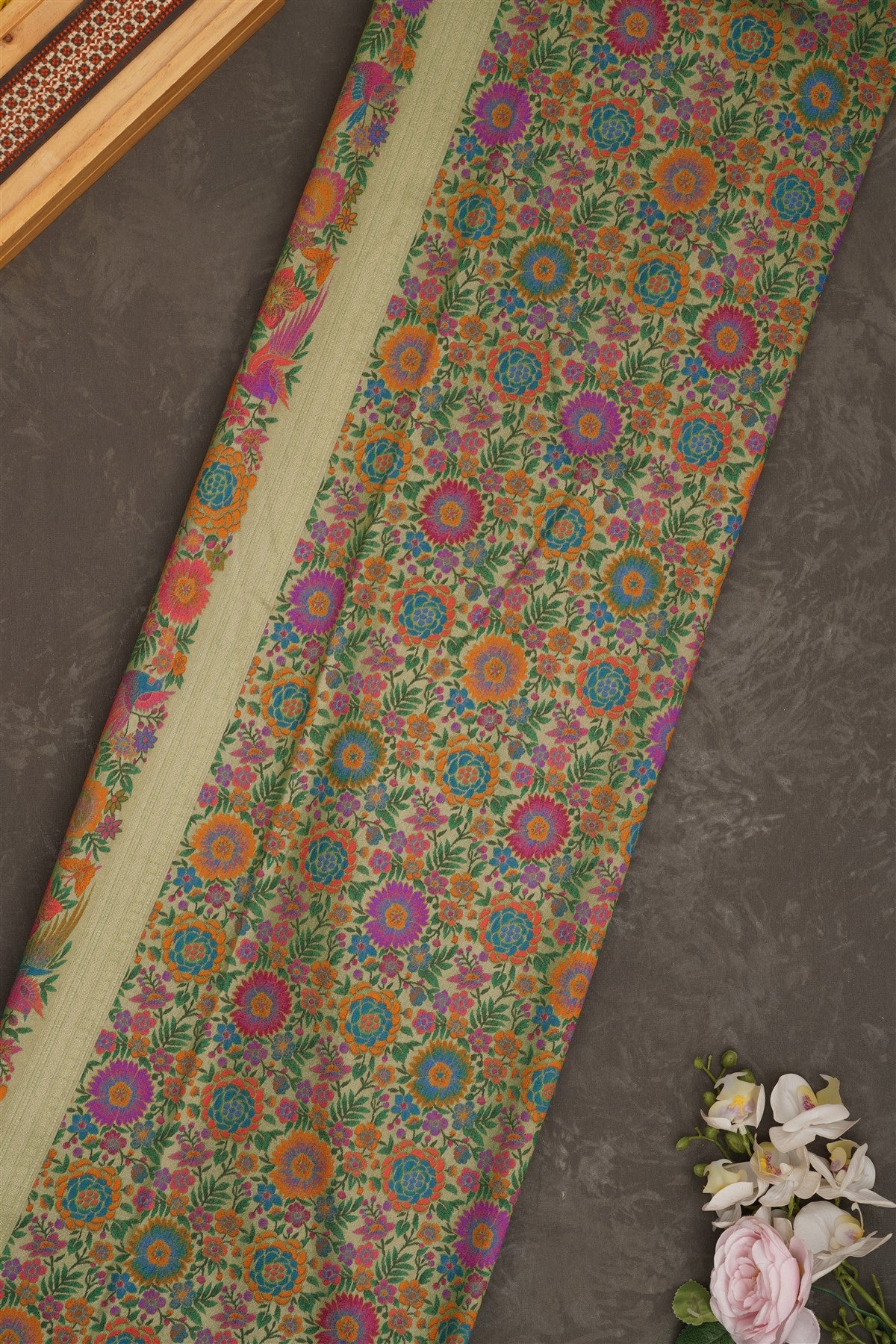 Banarasi Tissue Silk Olive Green Saree