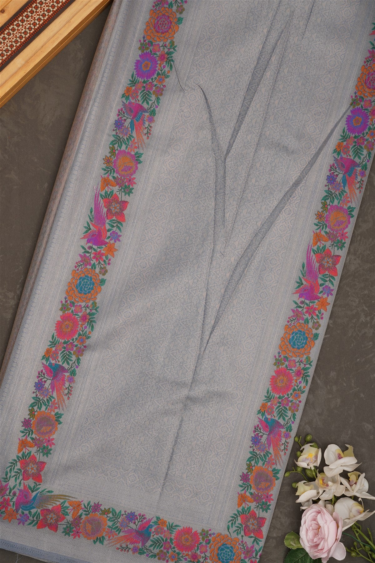 Banarasi Tissue Silk Slate Blue Saree