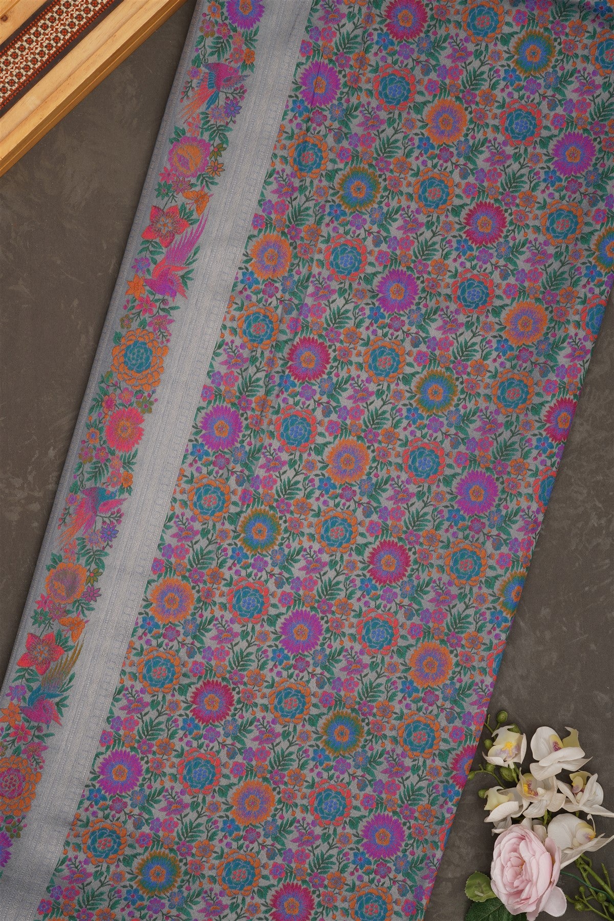 Banarasi Tissue Silk Slate Blue Saree