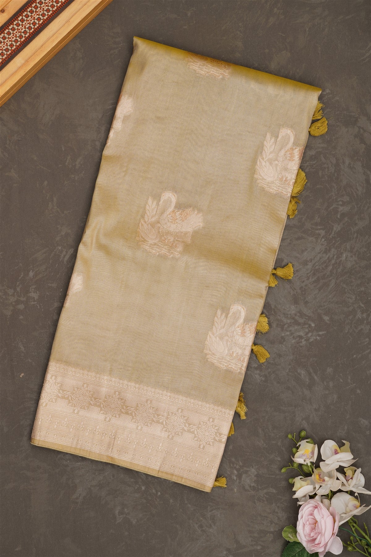 Banarasi Tissue Silk Olive Green Saree