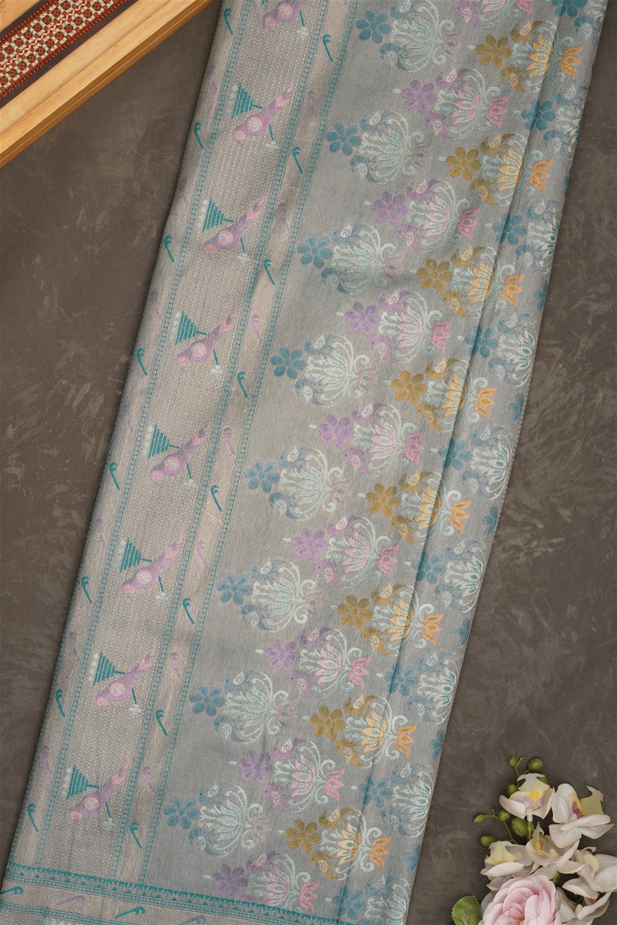 Banarasi Tissue Paithani Teal Blue Saree