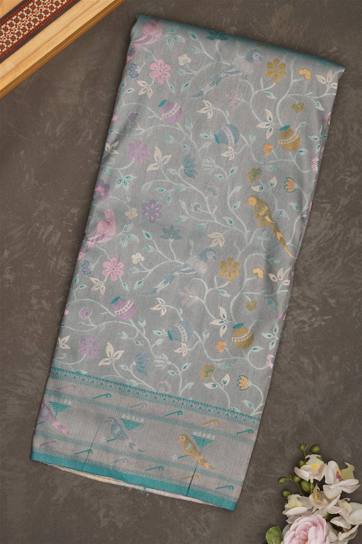 Banarasi Tissue Paithani Teal Blue Saree