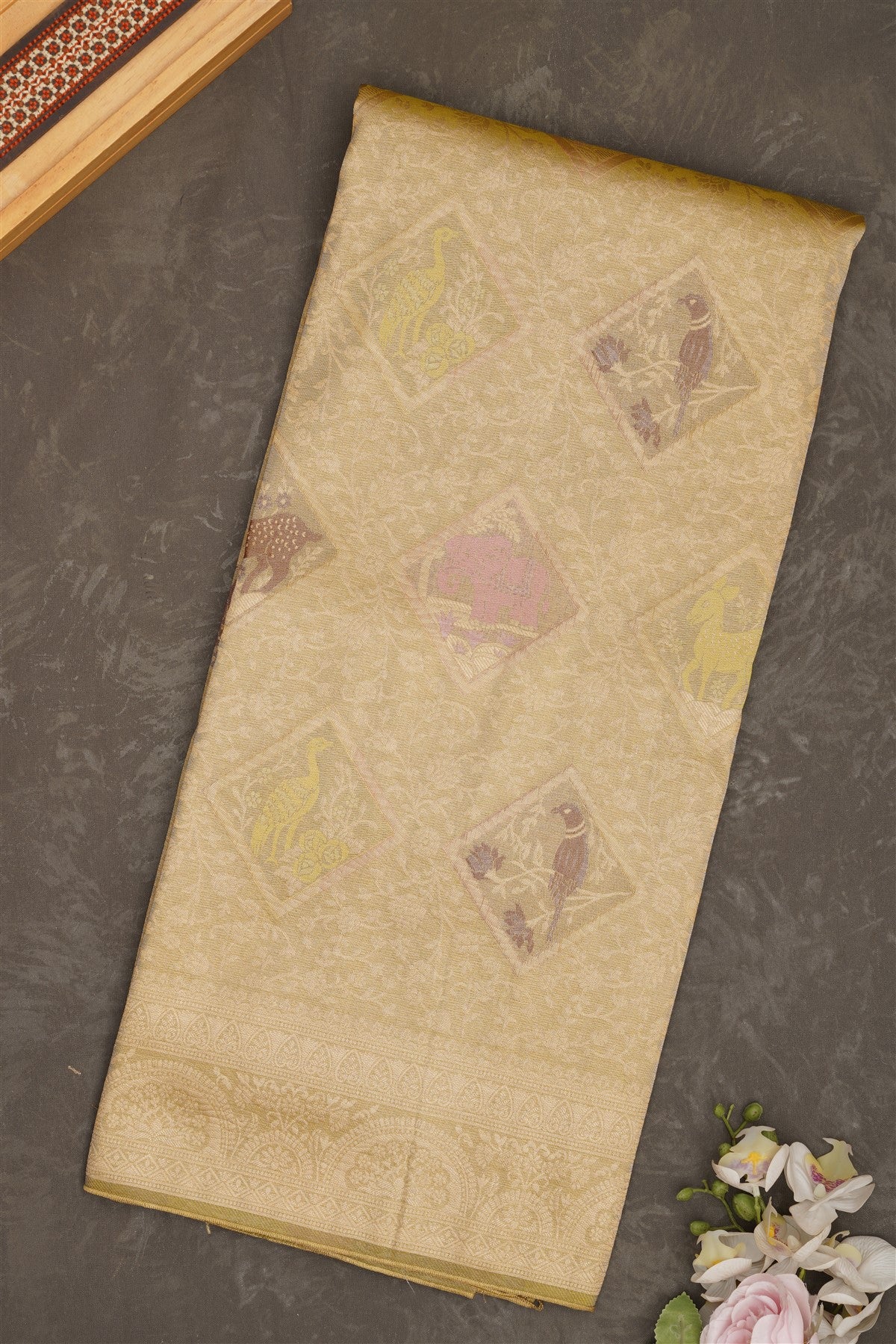 Banarasi Tissue Silk Olive Green Saree