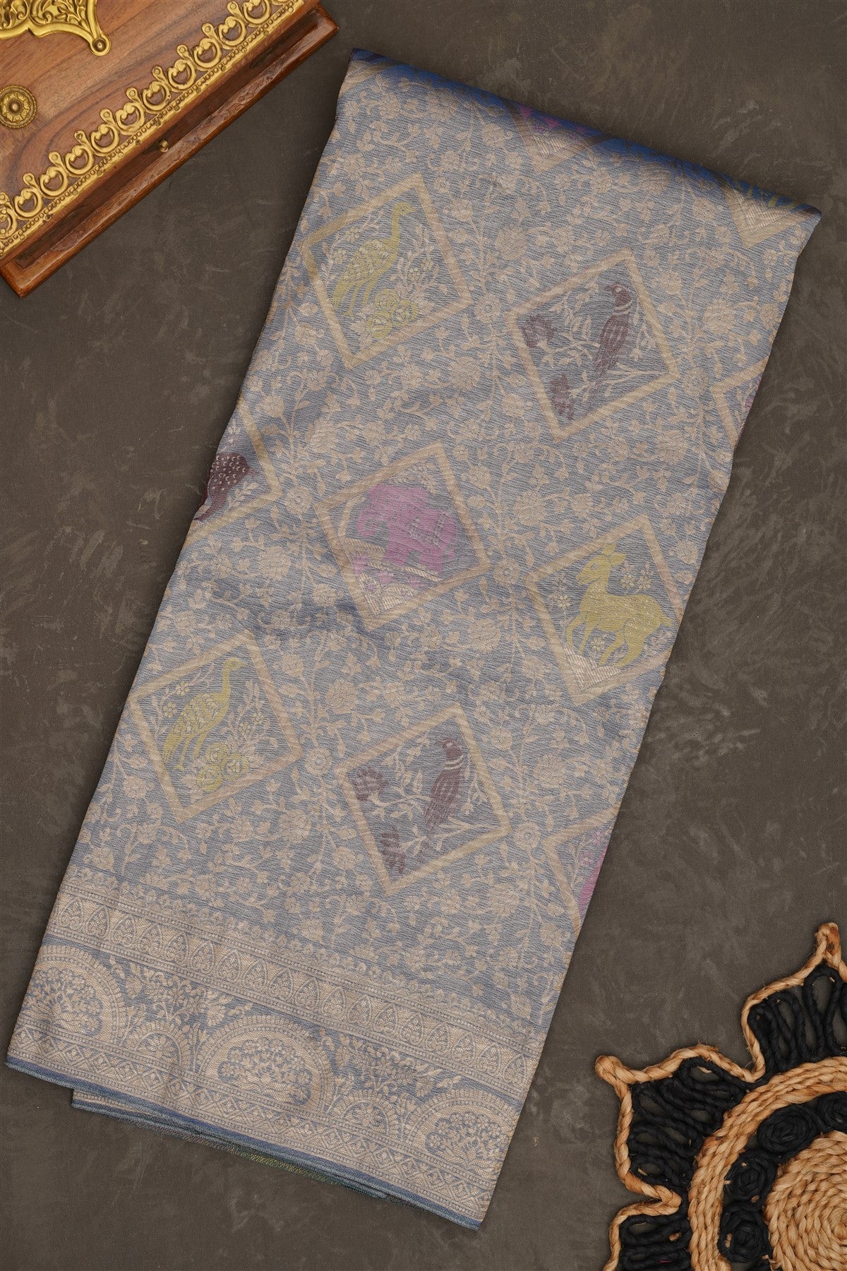 Banarasi Tissue Silk Slate Blue Saree