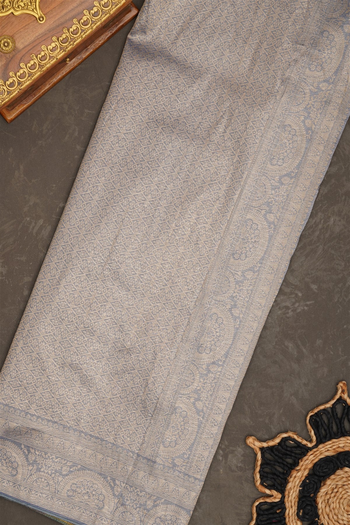 Banarasi Tissue Silk Slate Blue Saree