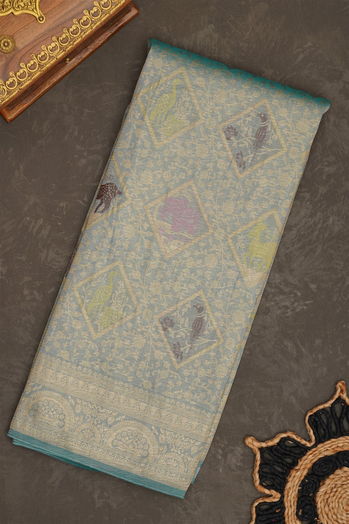 Banarasi Tissue Silk Teal Saree
