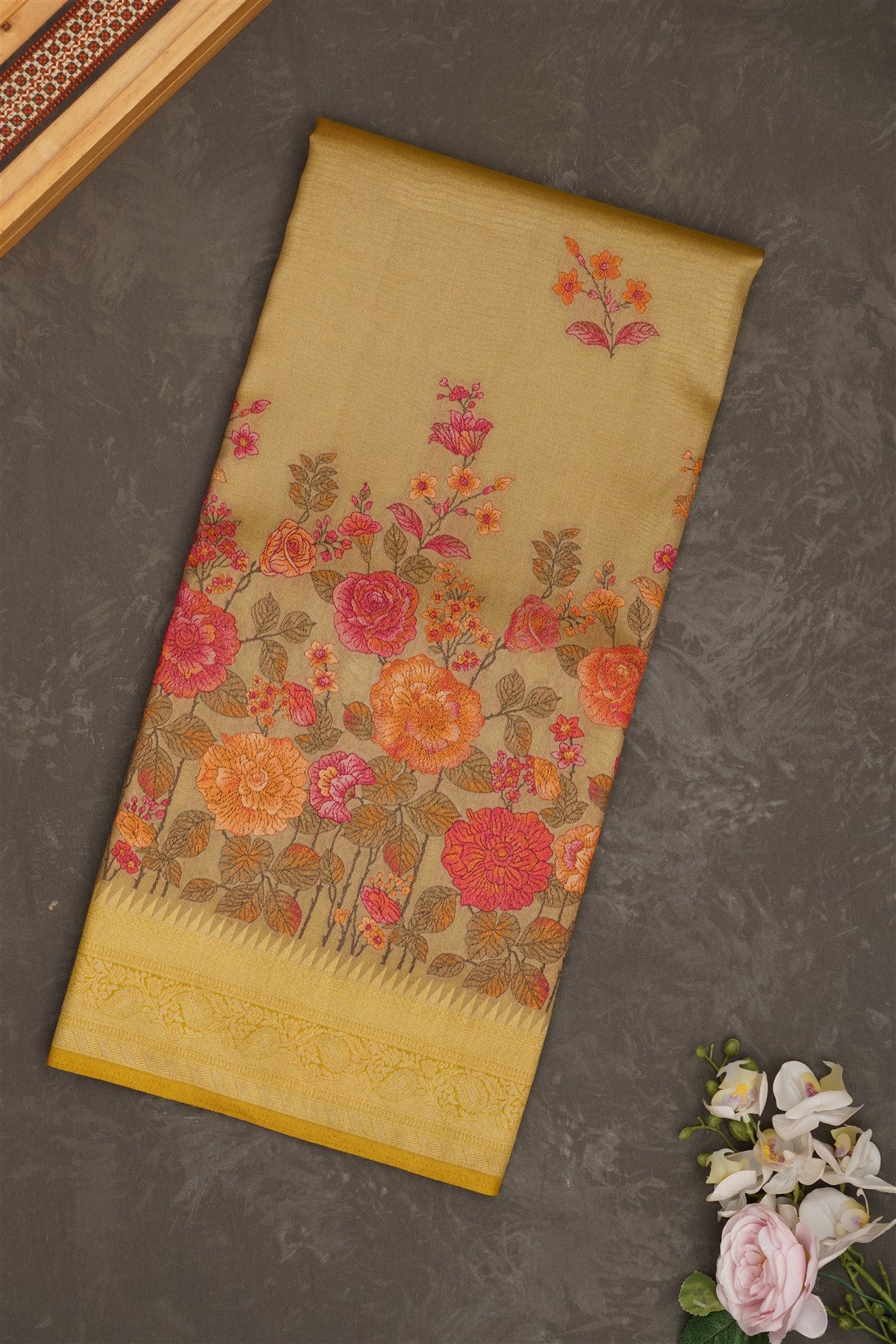 Banarasi Tissue Silk Olive Green Saree