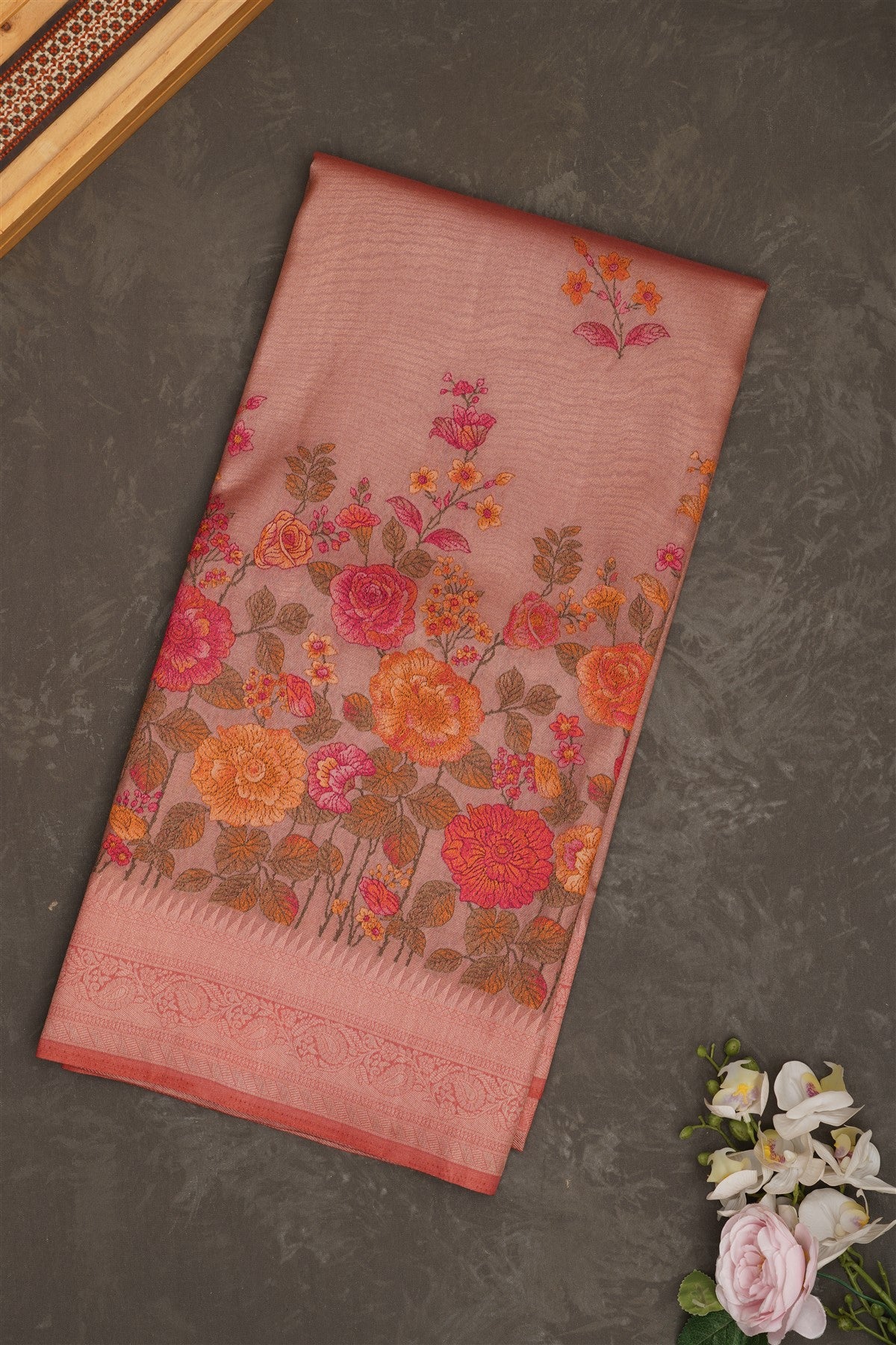 Banarasi Tissue Silk Rust Saree