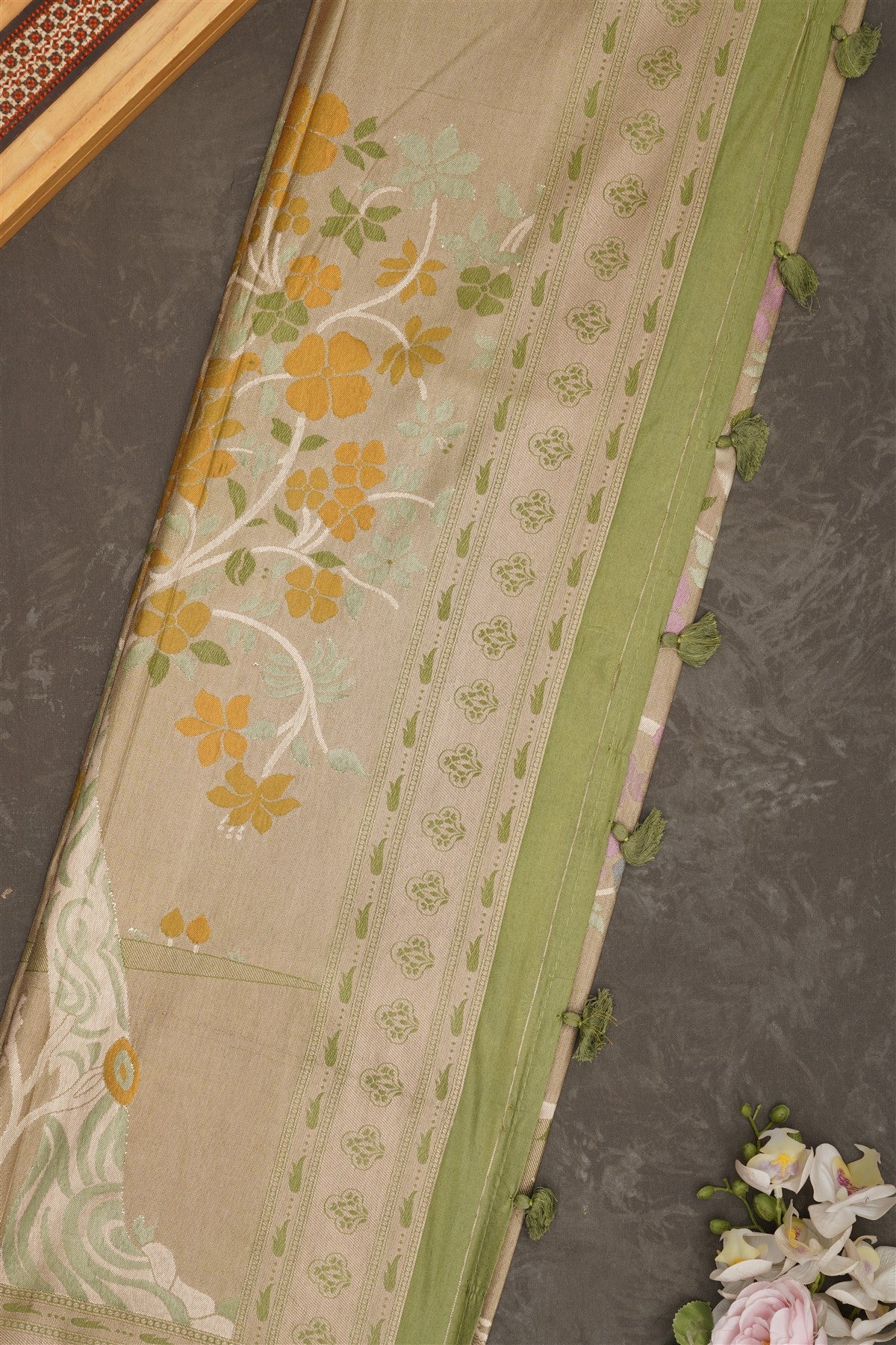 Banarasi Tissue Silk Olive Green Saree
