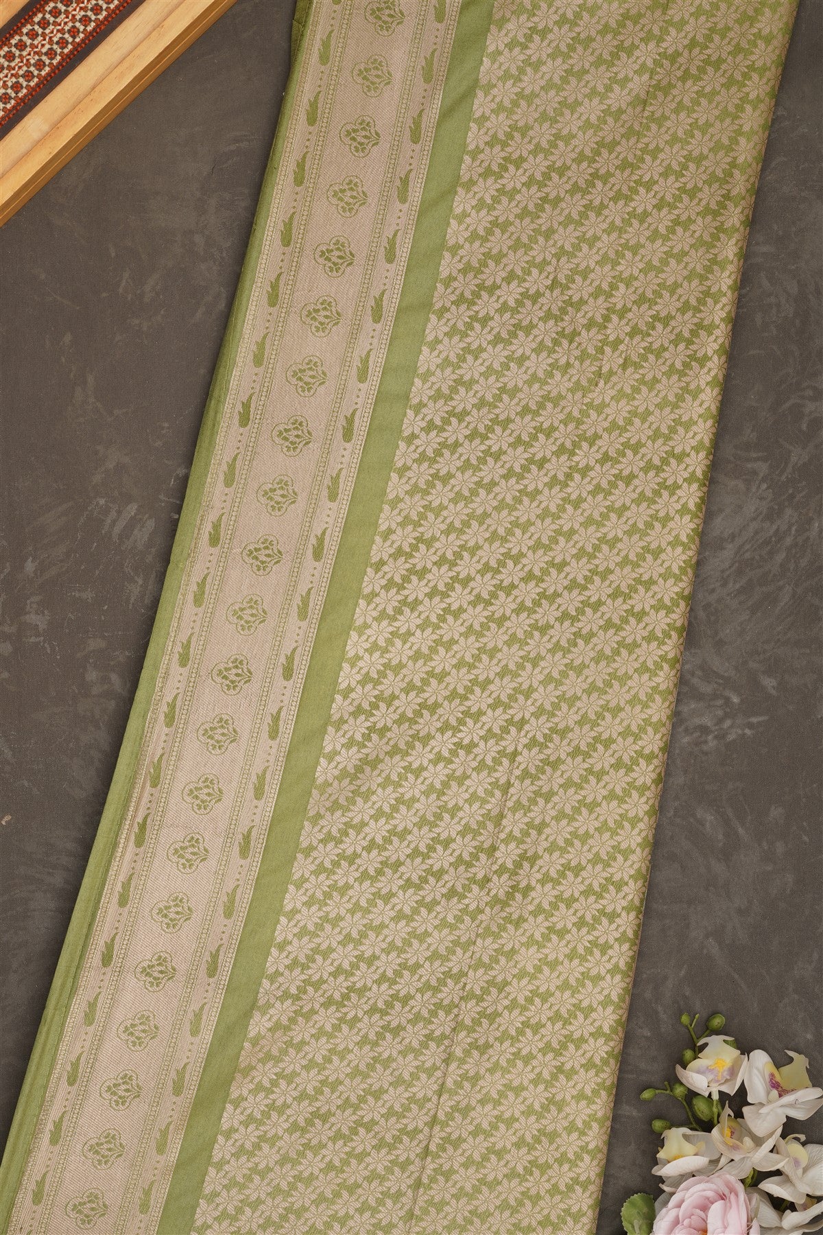 Banarasi Tissue Silk Olive Green Saree