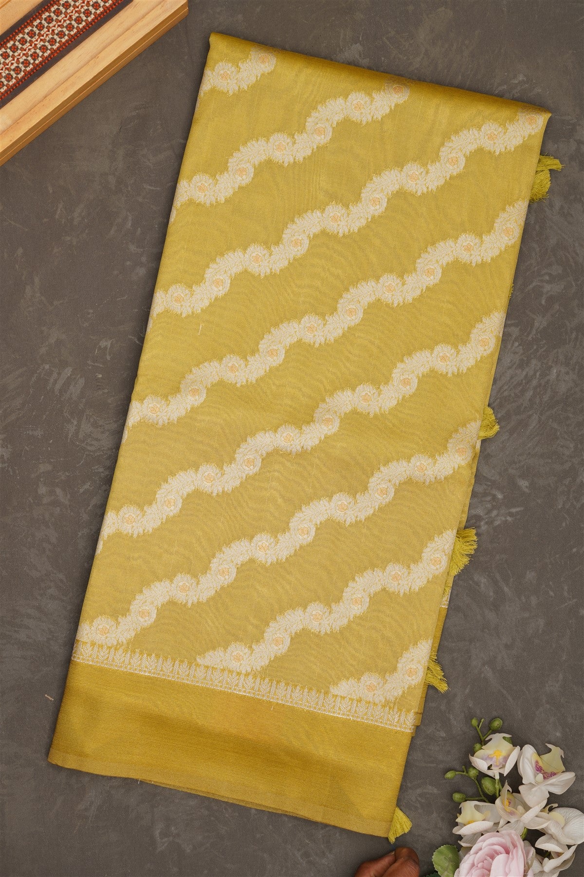 Banarasi Tissue Silk Olive Green Saree