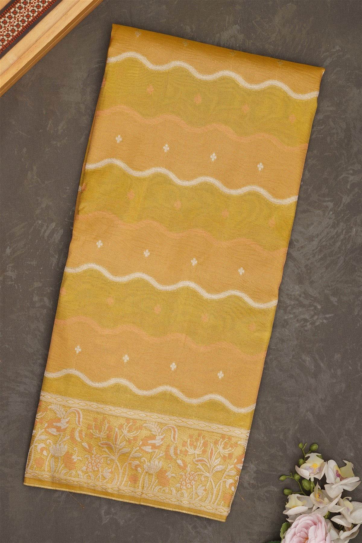 Banarasi Tissue Silk Olive Green Saree
