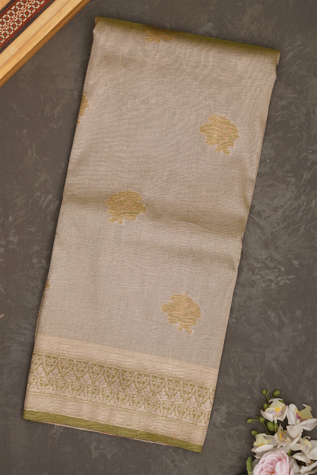 Banarasi Tissue Silk Light Olive Green Saree