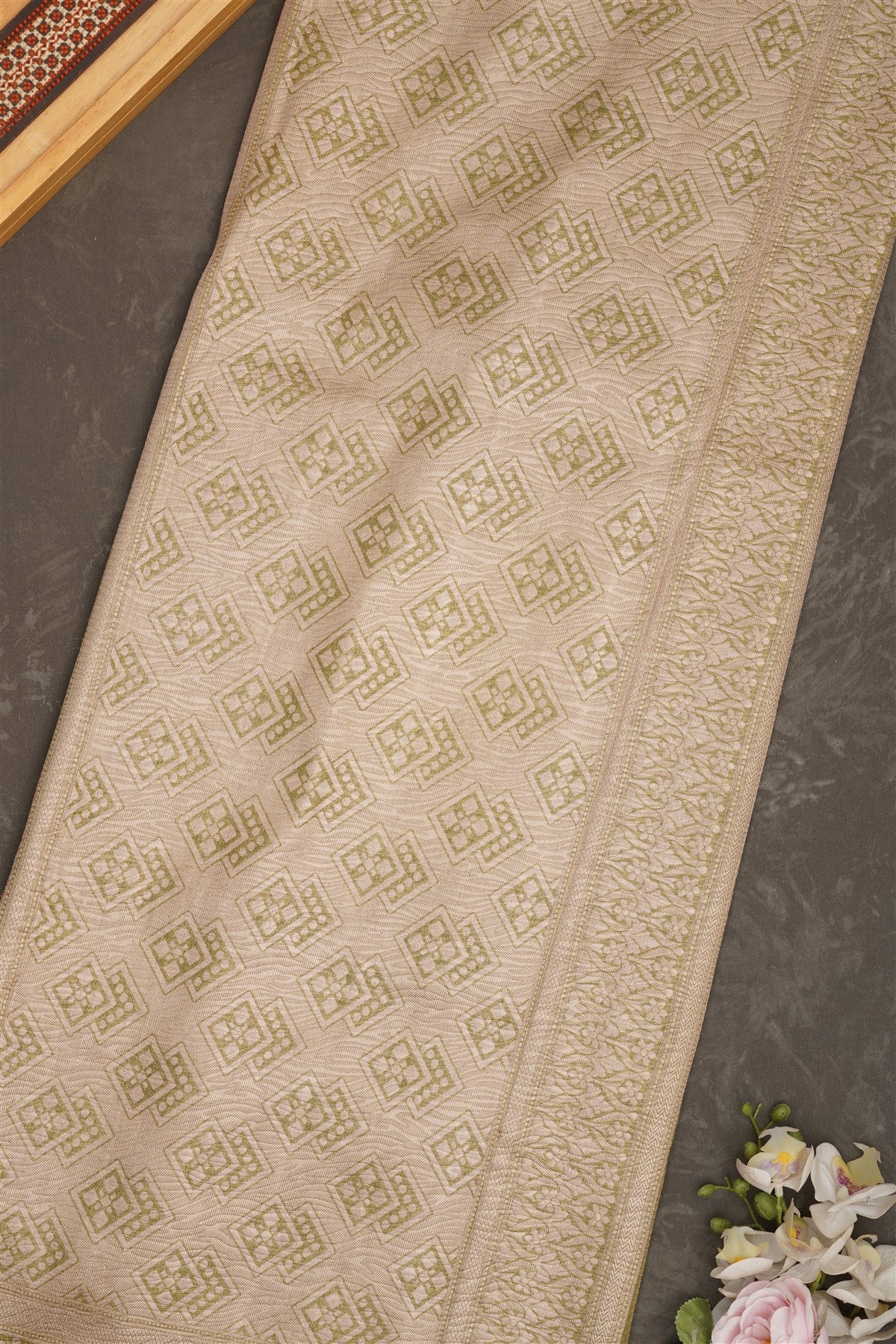 Banarasi Tissue Silk Light Olive Green Saree