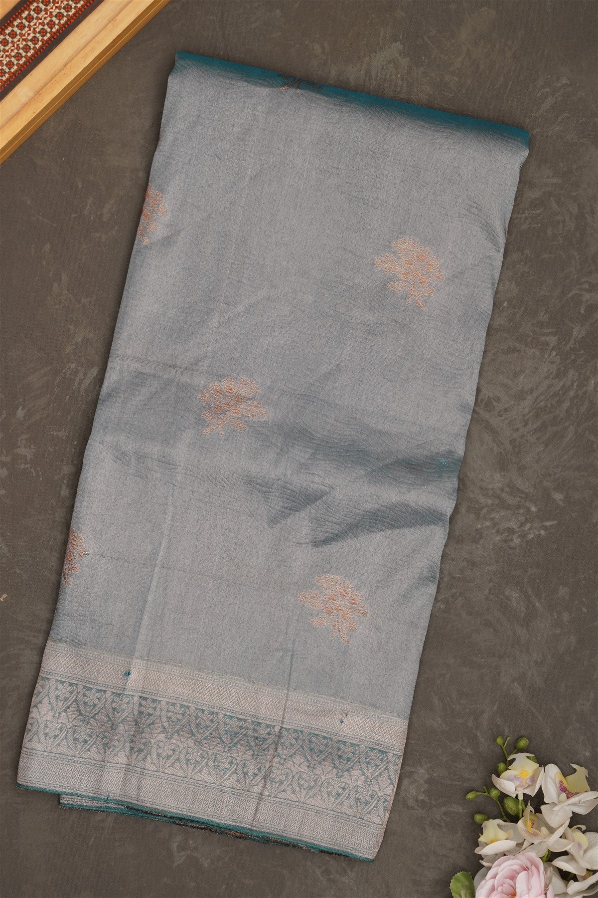 Banarasi Tissue Silk Teal Blue Saree