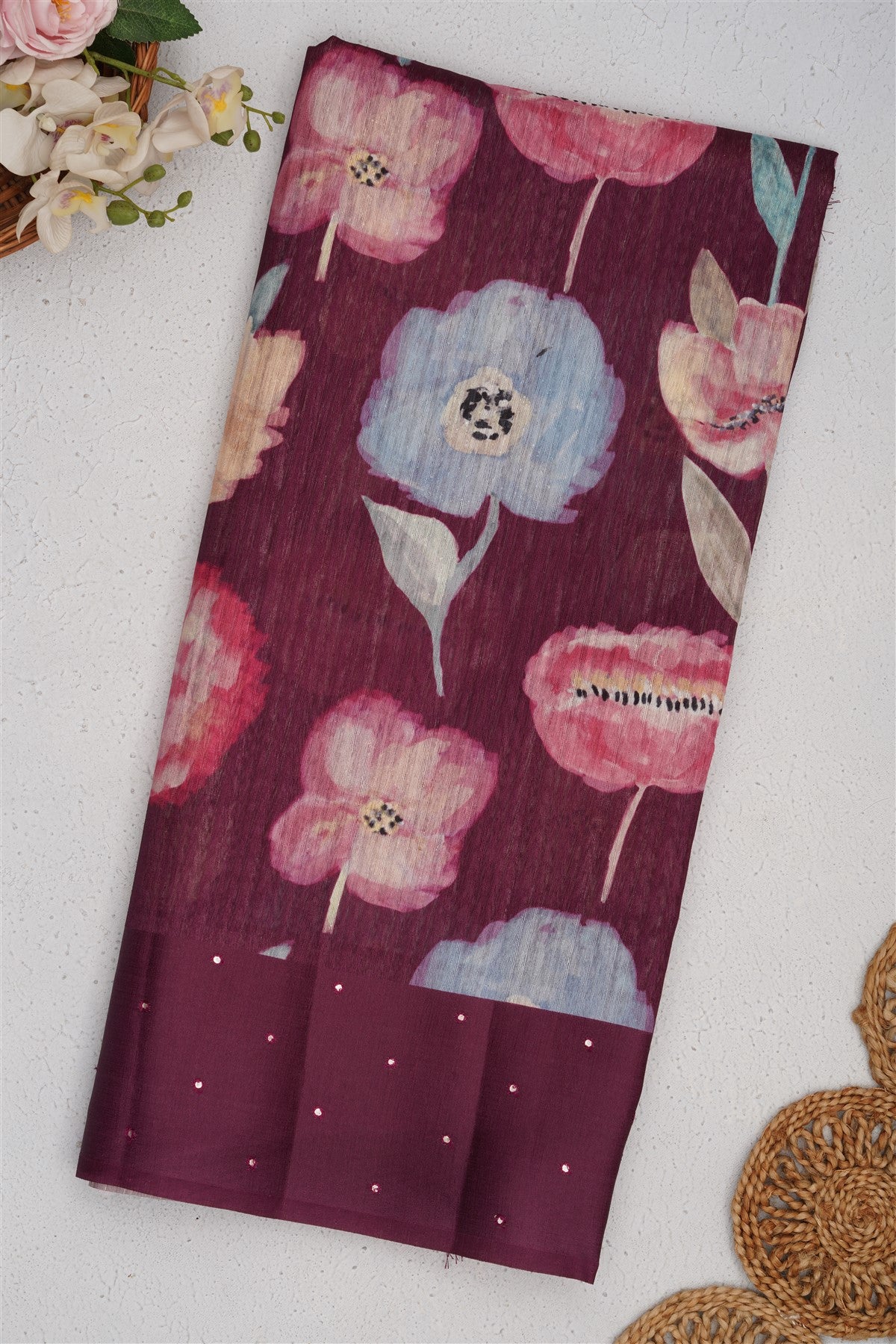 Bhagalpur Silk Dark Purple Saree