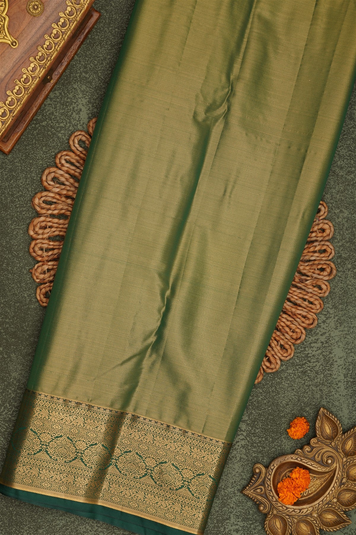 Semi Pattu Silk Blend Gold Saree