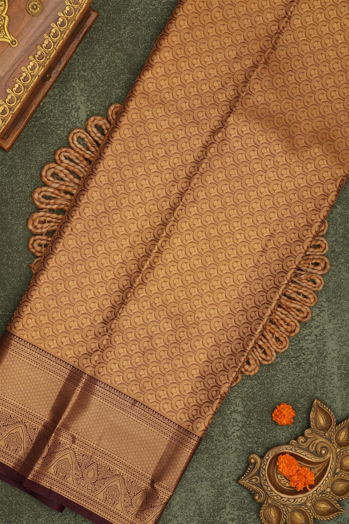 Semi Pattu Silk Blend Gold Saree